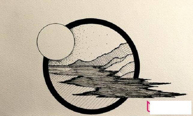 长河落日简笔画