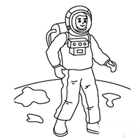 儿童手绘宇航员简笔画图片：太空行走的宇航员
