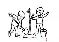 2017年植树节简笔画，种树的孩子