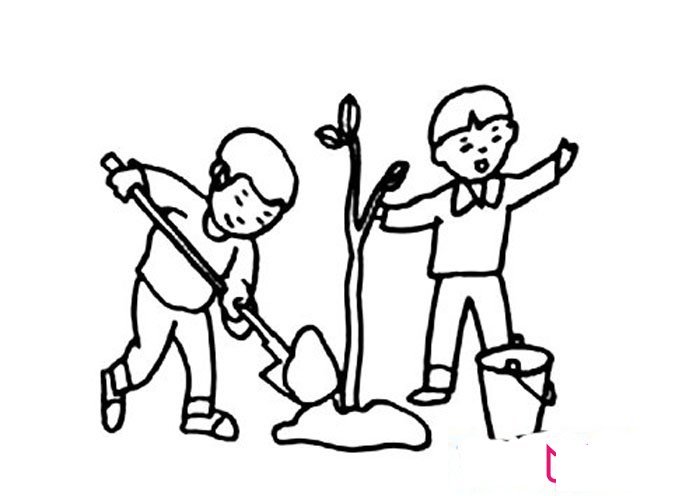 2017年植树节简笔画,种树的孩子