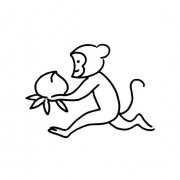 猴子抱着大桃子的画法