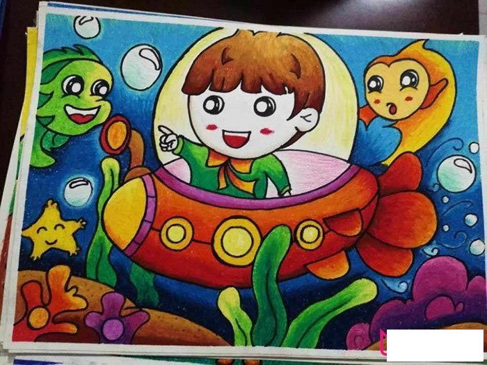 遨游海底世界，海底风景儿童画图片