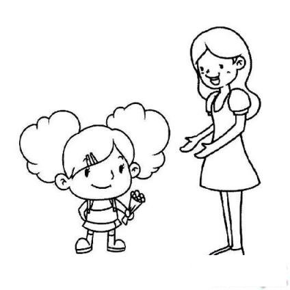 教师节简笔画图片大全：学生给老师献花