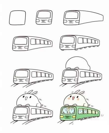 卡通火车简笔画