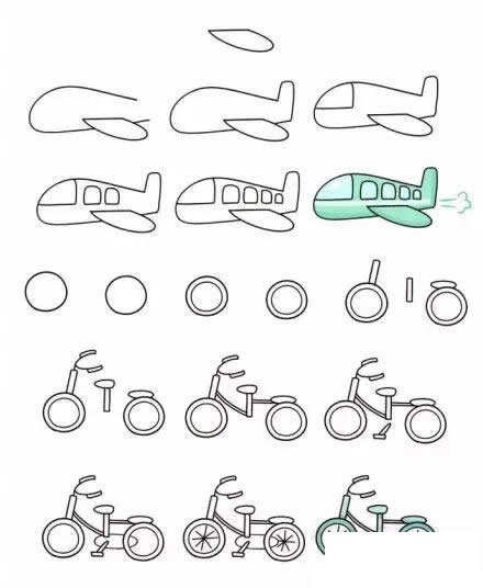 自行车和飞机简笔画