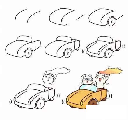 卡通敞篷车简笔画