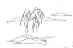 如何画风景：河边的柳树简笔画