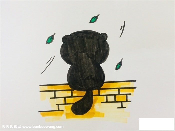 黑色猫咪背景简笔画