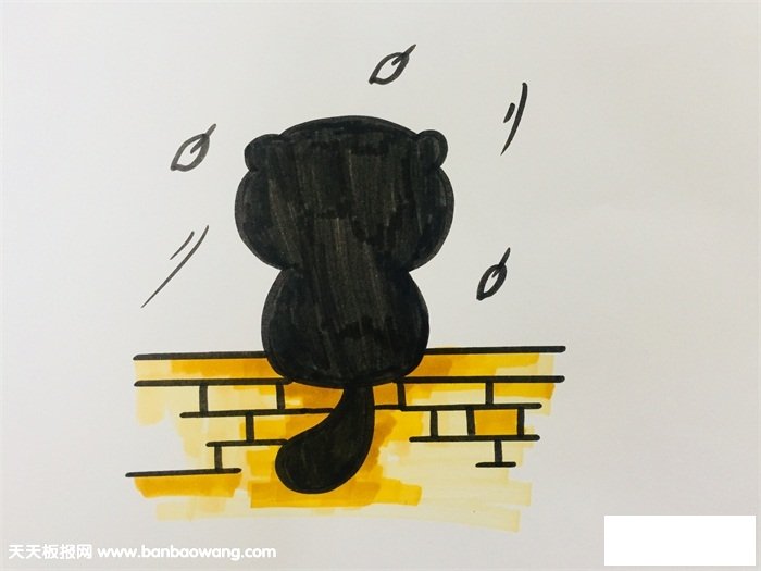 黑色猫咪背景简笔画