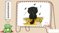 黑色猫咪背景简笔画