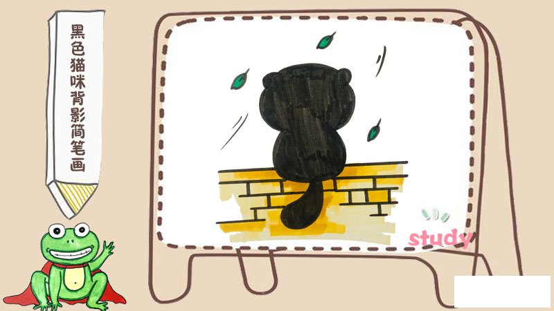 黑色猫咪背景简笔画