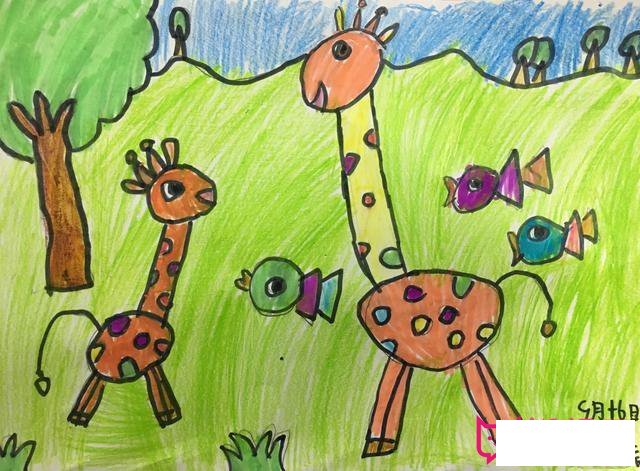 漂亮的儿童画图片，可爱的长颈鹿
