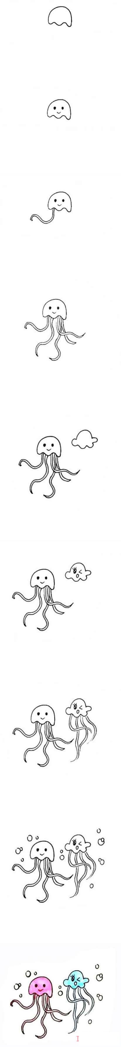 卡通水母画法步骤涂颜色简笔画教程