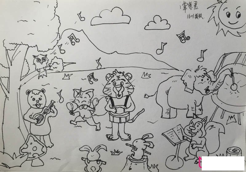 儿童画动物线稿 武汉城市职业学院16级美术教育专业作品