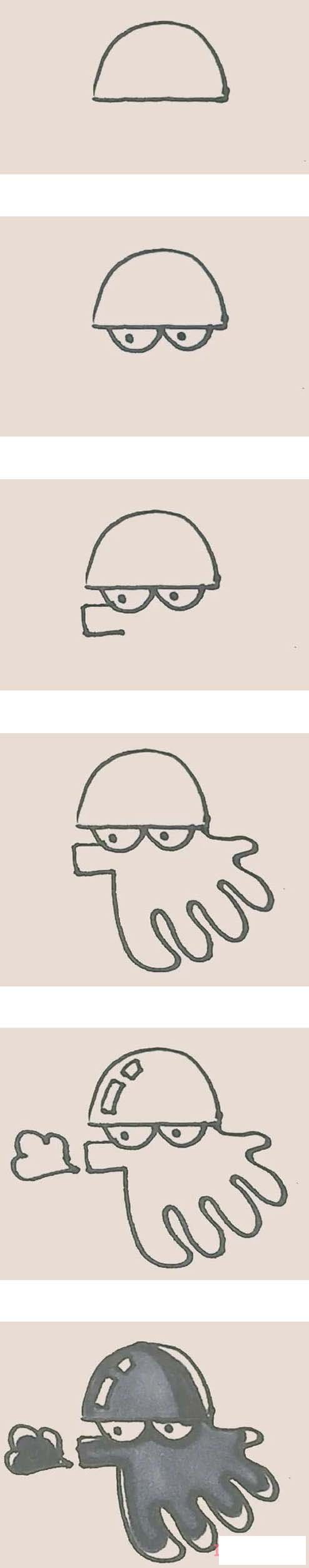 简单乌贼的画法详细步骤图带颜色