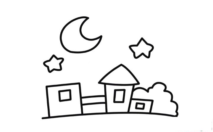 彩色简笔画城市夜景的图片教程