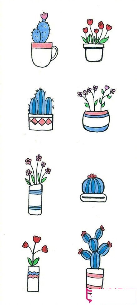 简单的植物简笔画大全，小清新植物盆栽