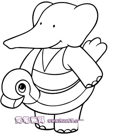 大象穿着救生圈简笔画