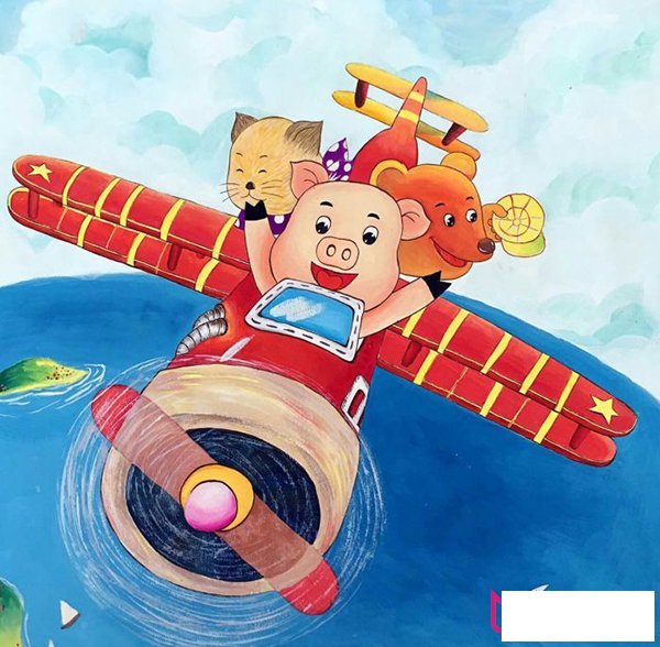 飞行员你小猪，可爱的动物儿童画图片