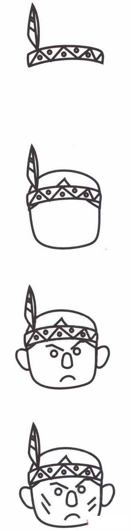 印第安人头像怎么画好看 带步骤图印第安人简笔画图片