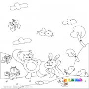 儿童简笔画：小兔小熊在玩耍