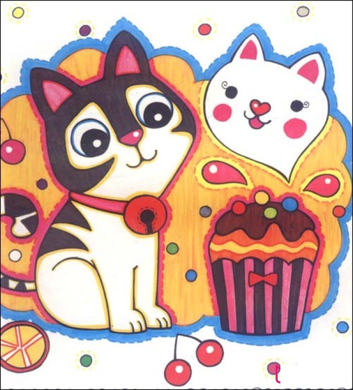 蛋糕与猫咪,好看的儿童画图片