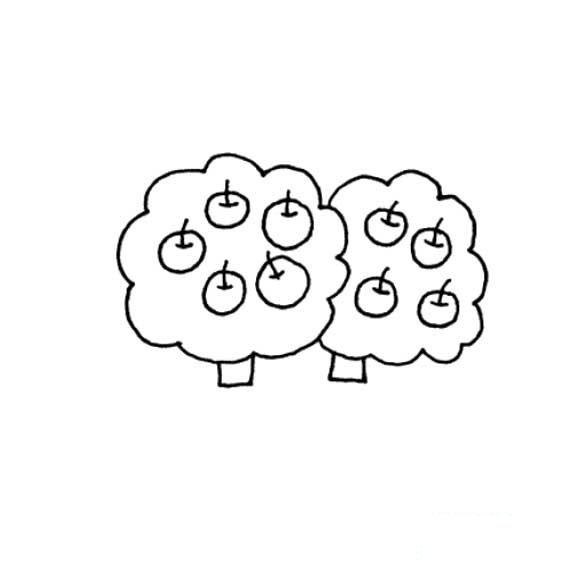 两棵结满果子的果树简笔画