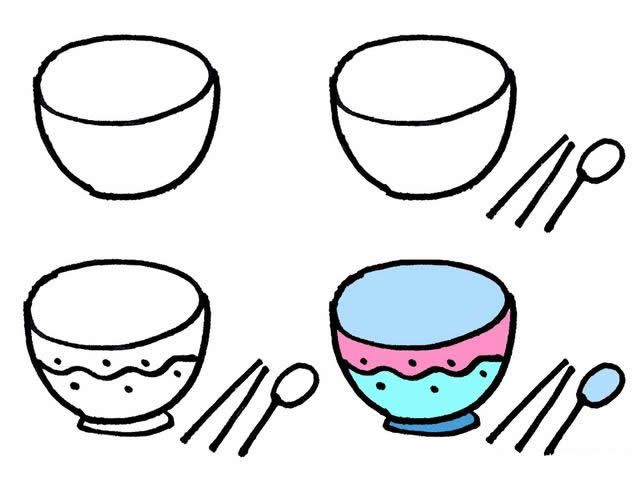 碗、筷、勺子简笔画的画法步骤图片