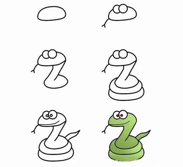 卡通青蛇简笔画步骤图片