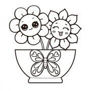 一盆漂亮的小花/向日葵简笔画图片