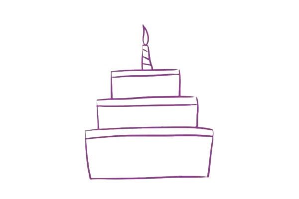 三层生日蛋糕简笔画步骤图解教程