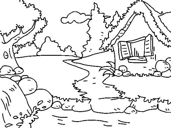 美丽的乡村美景简笔画