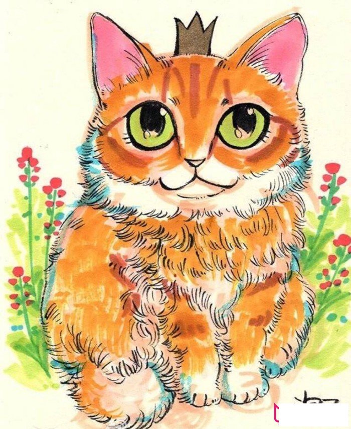 毛茸茸的猫咪儿童画,好看的儿童画图片