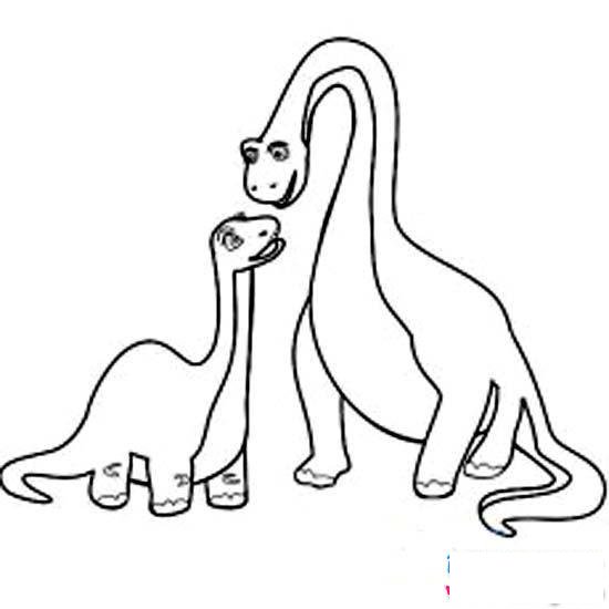 小朋友恐龙简笔画图片：一对恐龙母子