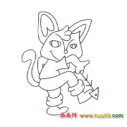 吃鱼的小猫(简笔画)