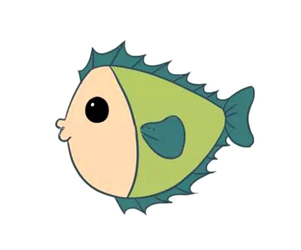 卡通小海鱼简笔画画法图解