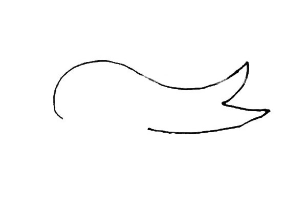 第二步:在曲线的后面画上一条小折线,下面的线条要长一些以及注意停止的位置。