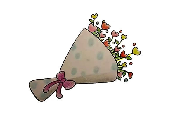 一束爱心鲜花简笔画完成图