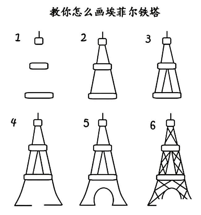 埃菲尔铁塔建筑简笔画步骤图片大全