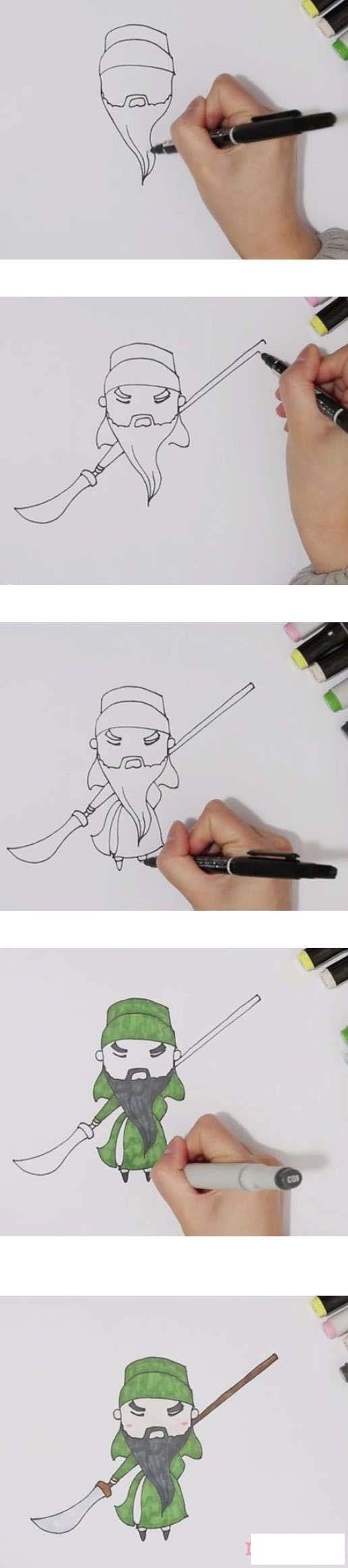 关公关羽简笔画怎么画涂色带步骤图