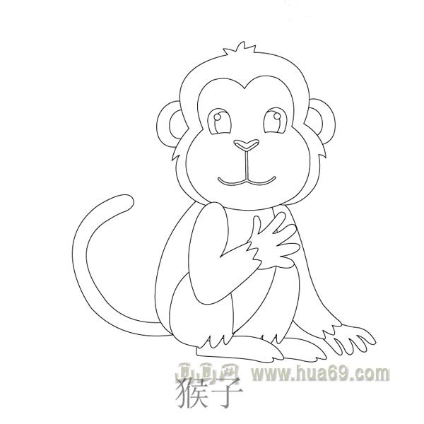 儿童简笔画:长尾巴的猴子