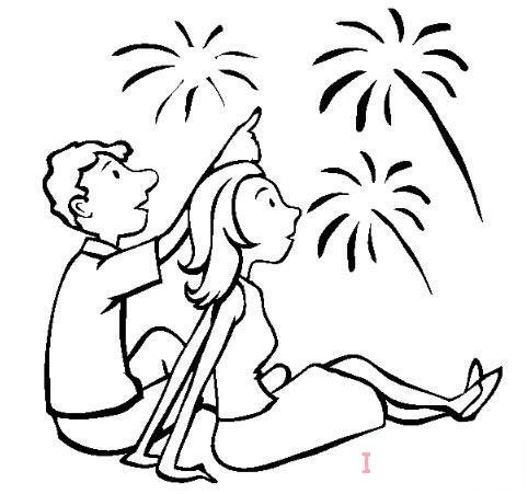 一对情侣看烟花简笔画怎么画简单漂亮