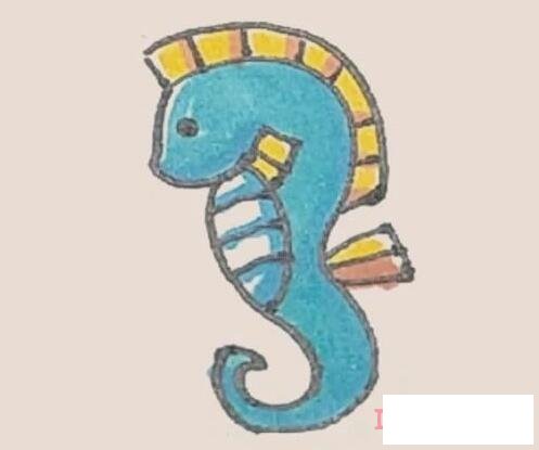 幼儿一步一步绘画海马简笔画教程涂颜色