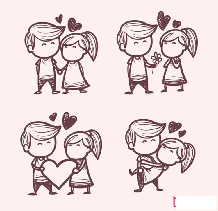 可爱的卡通情侣简笔画图片