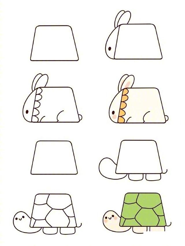乌龟和兔子梯形简笔画