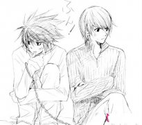 死亡笔记L和夜神月简笔画图片