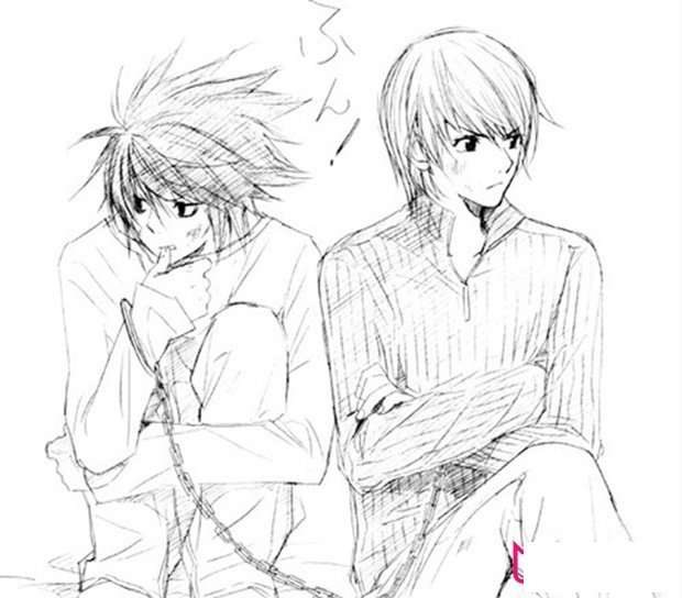 死亡笔记L和夜神月简笔画图片