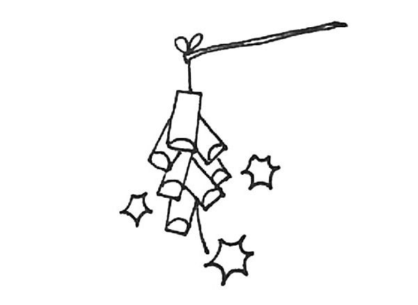 第六步:再用弧线的组合形成爆竹爆竹的声响,注意弧线内凹。