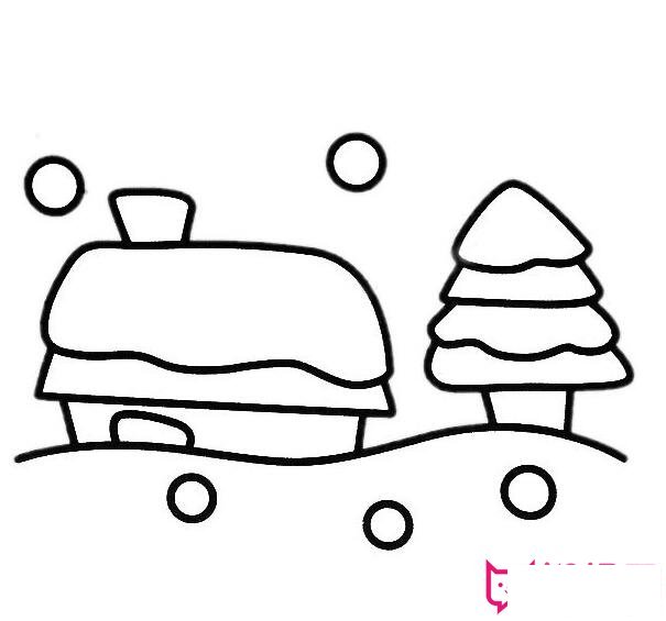 漂亮的风景简笔画图片，冬天下雪简笔画
