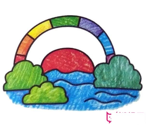 漂亮的风景简笔画，彩虹简笔画